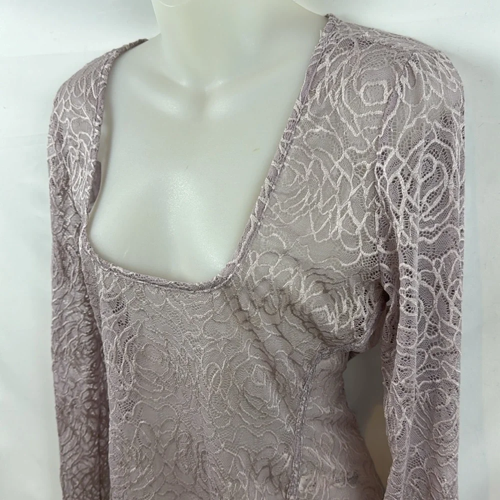 Free People Intimately in My‎ Head Sheer Lace Lilac Purple Bodysuit Size M - NEW